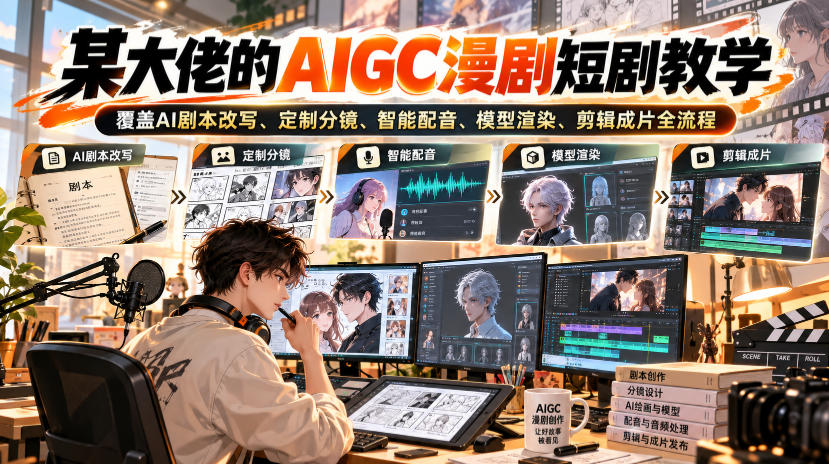某大佬的AIGC漫剧短剧教学，覆盖AI剧本改写、定制分镜、智能配音、模型渲染、剪辑成片全流程-HEIXMI（中国站）