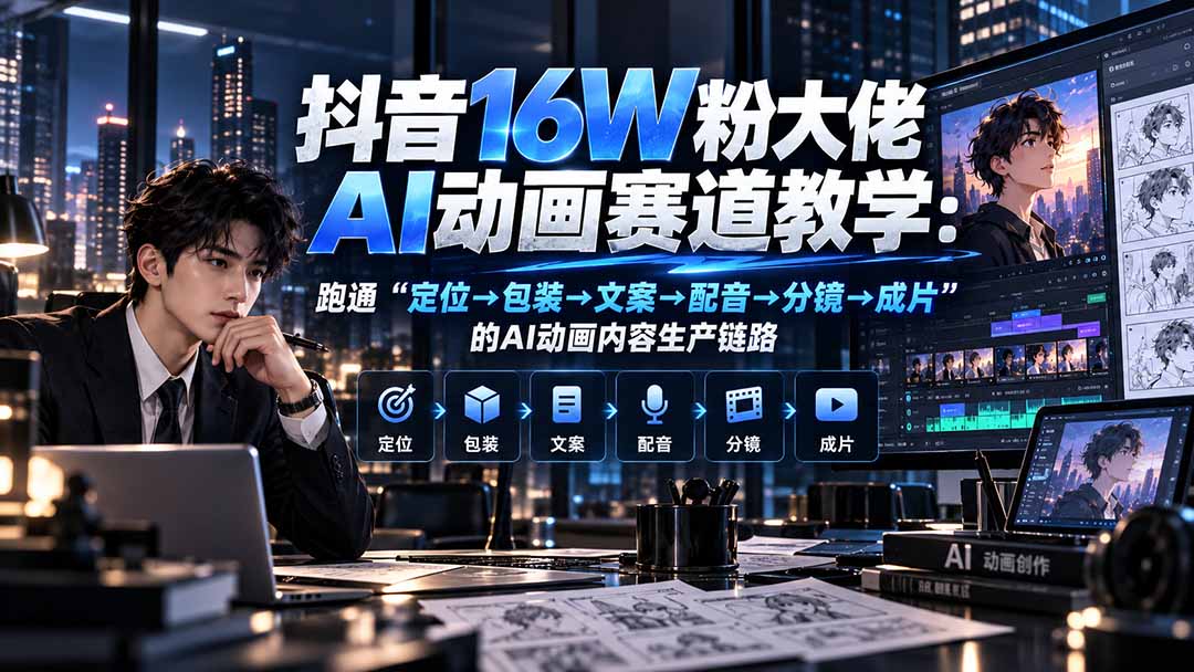 抖音16W粉大佬规则门禁AI动画赛道教学：跑通“定位→包装→文案→配音→分镜→成片”的AI动画内容生产链路-HEIXMI（中国站）