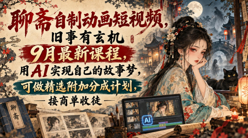 聊斋自制动画短视频，旧事有玄机9月最新课程，用AI实现自己的故事梦，可做精选附加分成计划，接商单收徒-HEIXMI（中国站）
