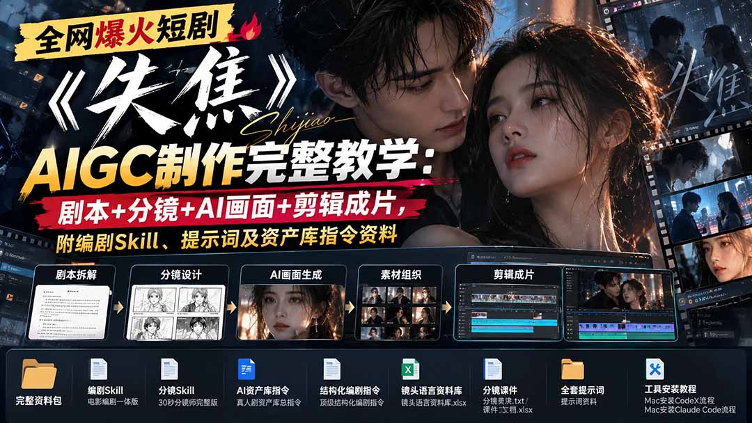 全网爆火短剧《失焦》AIGC制作完整教学：剧本+分镜+AI画面+剪辑成片，附编剧Skill、提示词及资产库指令资料-HEIXMI（中国站）