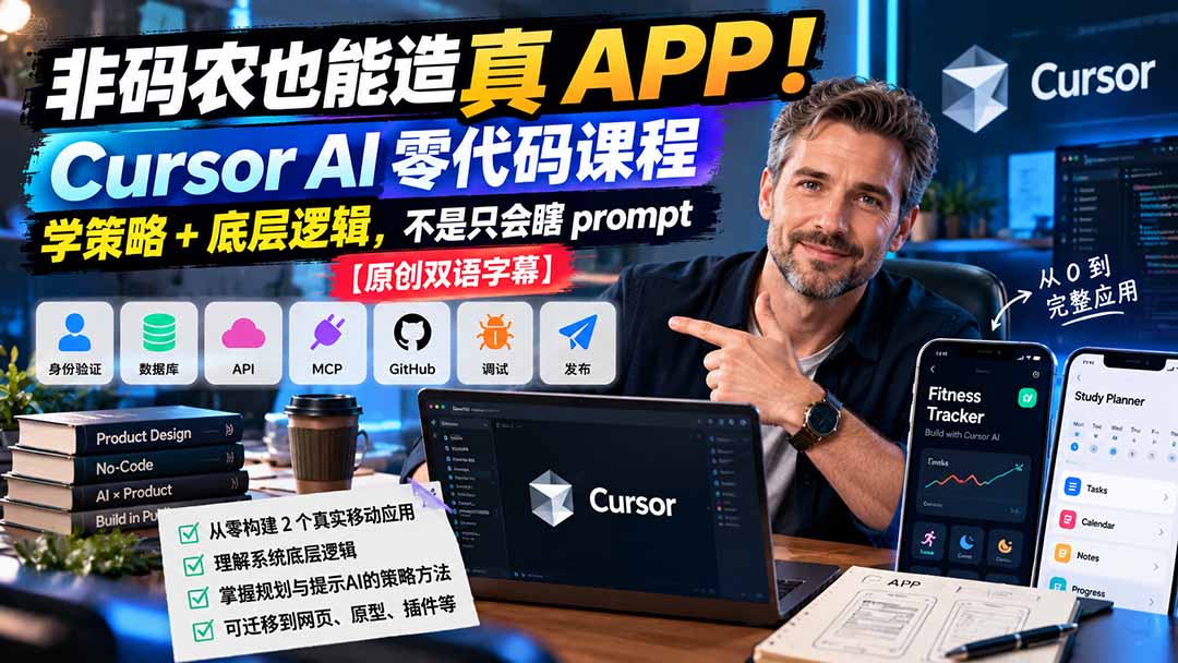 非码农也能造真 APP！Cursor AI 零代码课程：学策略 + 底层逻辑，不是只会瞎 prompt【原创双语字幕】-HEIXMI（中国站）