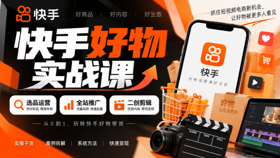 快手好物实战课｜选品运营+全站推广+二创剪辑带货变现-HEIXMI（中国站）