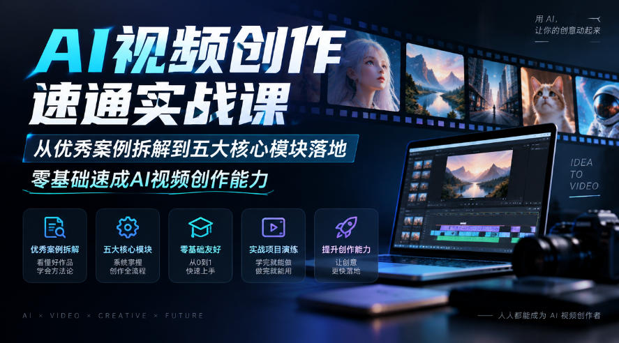 AI视频创作速通实战课｜从优秀案例拆解到五大核心模块落地，零基础速成AI视频创作能力-HEIXMI（中国站）