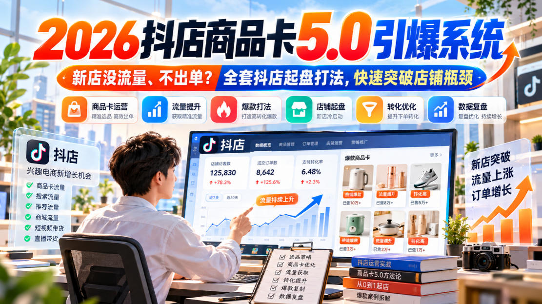 2026抖店商品卡5.0引爆店铺流量，新店没流量、不出单？全套抖店起盘打法，快速突破店铺瓶颈-HEIXMI（中国站）