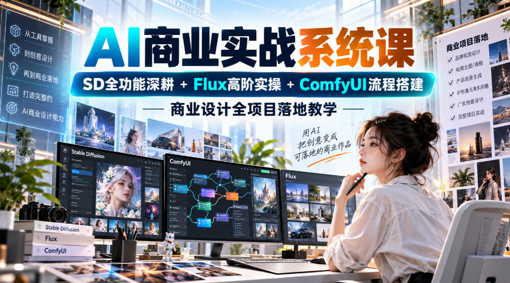 AI商业实战系统课｜SD全功能深耕+Flux高阶实操+Comfyui流程搭建，商业设计全项目落地教学-HEIXMI（中国站）