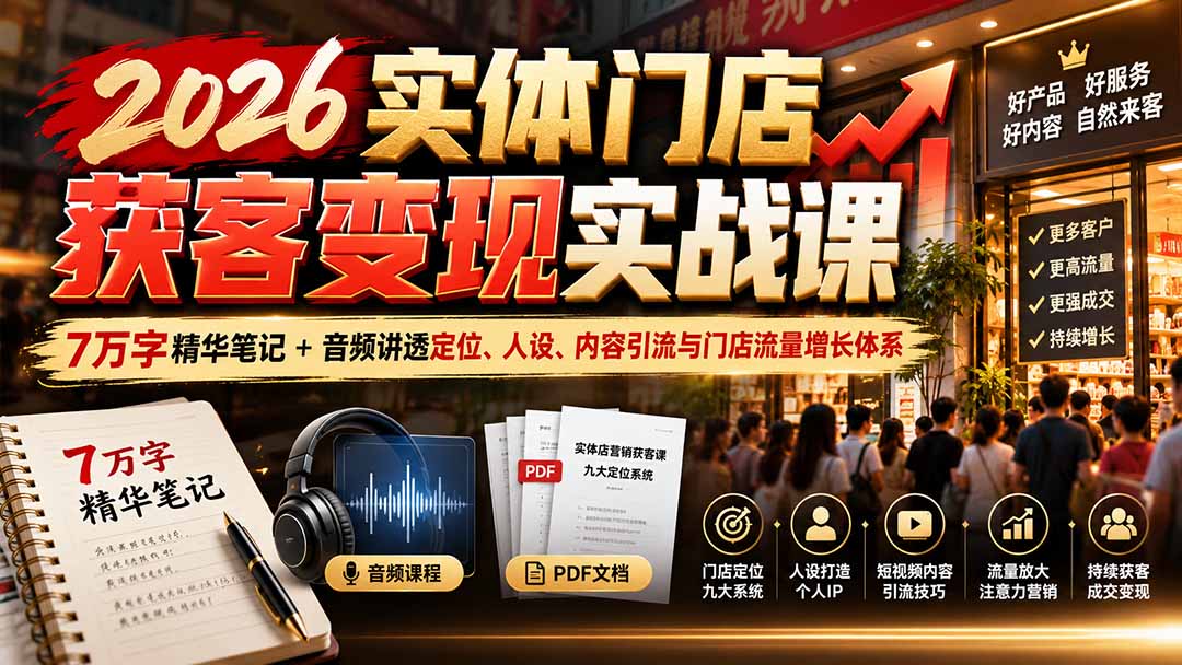2026实体门店获客变现实战课：7万字精华笔记+音频讲透定位、人设、内容引流与门店流量增长体系-HEIXMI（中国站）