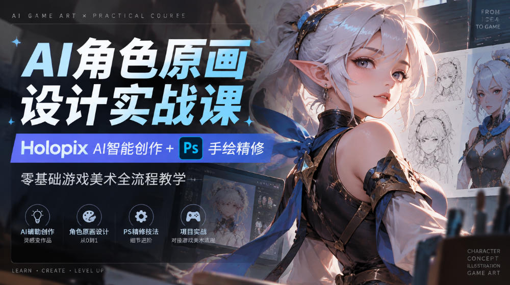 AI角色原画设计实战课｜Holopix AI智能创作+PS手绘精修，零基础游戏美术全流程教学-HEIXMI（中国站）