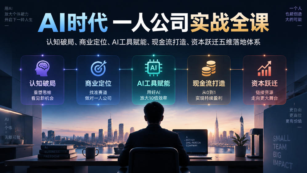 AI时代一人公司实战全课｜认知破局、商业定位、AI工具赋能、现金流打造、资本跃迁五维落地体系-HEIXMI（中国站）
