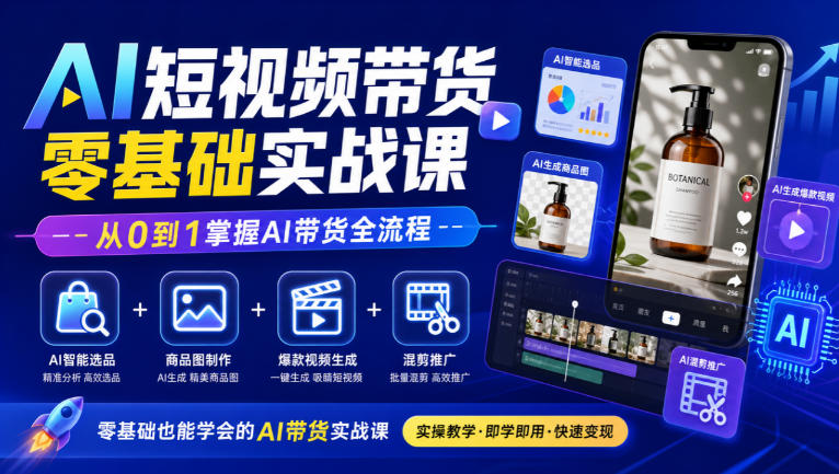 AI短视频带货零基础实战课｜AI智能选品+商品图制作+爆款视频生成+混剪推广，从0到1掌握AI带货全流程-HEIXMI（中国站）