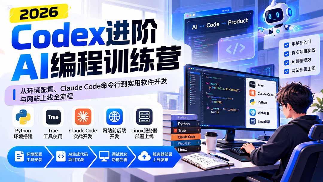 Codex进阶AI编程训练营：从环境配置、Claude Code命令行到实用软件开发与网站上线全流程-HEIXMI（中国站）