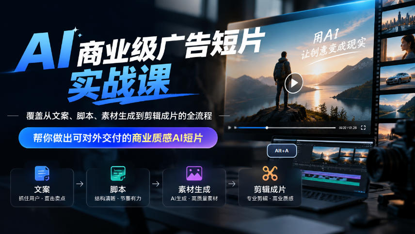 AI商业级广告短片实战课，覆盖从文案、脚本、素材生成到剪辑成片的全流程，帮你做出可对外交付的商业质感AI短片-HEIXMI（中国站）