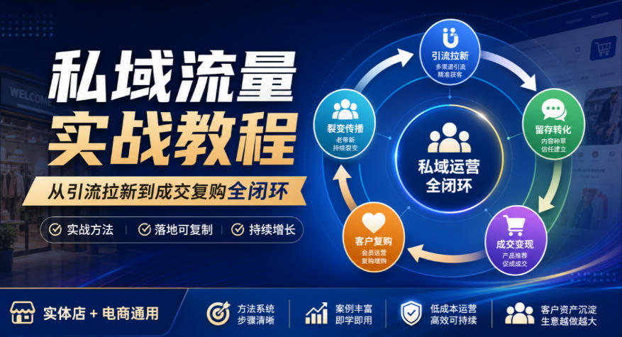 私域流量实战教程，从引流拉新到成交复购全闭环，实体店电商通用-HEIXMI（中国站）