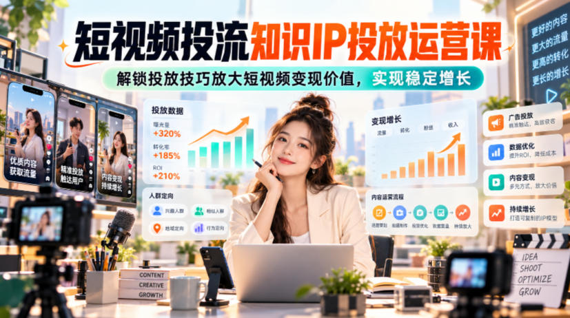短视频投流知识IP投放运营课，解锁投放技巧放大短视频变现价值，实现稳定增长-HEIXMI（中国站）