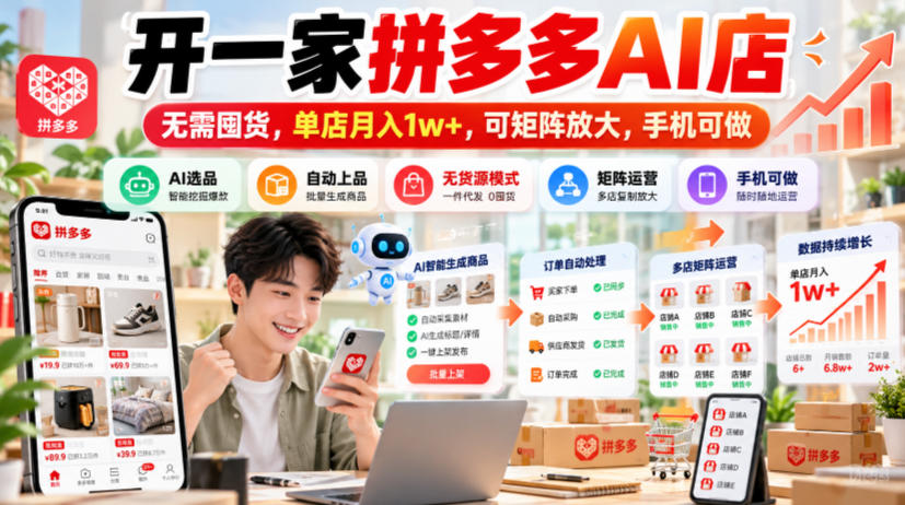 开一家拼多多AI店，无需囤货，单店月入1w+，可矩阵放大，手机可做【揭秘】-HEIXMI（中国站）