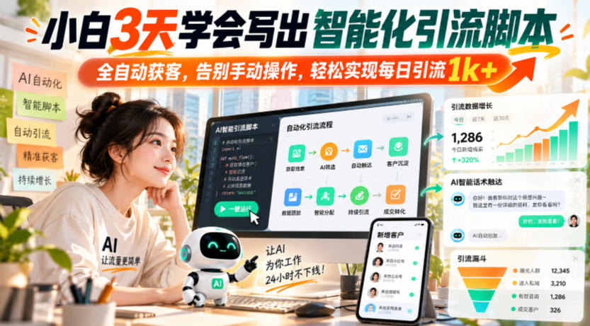 小白3天学会写出智能化引流脚本，全自动获客，告别手动操作，轻松实现每日引流1k+-HEIXMI（中国站）