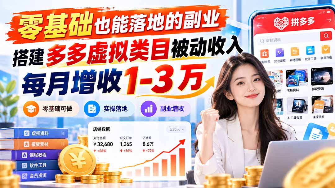 零基础也能落地的副业，搭建多多虚拟类目被动收入，每月增收 1-3 万-HEIXMI（中国站）