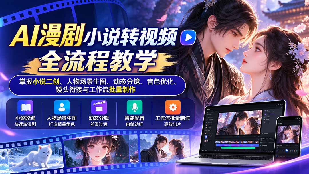 AI漫剧小说转视频全流程教学：掌握小说二创、人物场景生图、动态分镜、音色优化、镜头衔接与工作流批量制作-HEIXMI（中国站）
