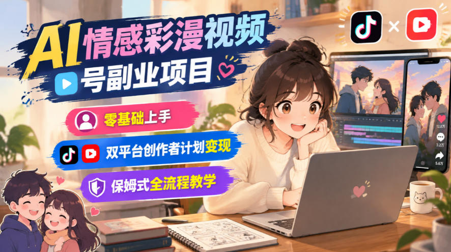 AI情感彩漫视频号副业项目，零基础上手，双平台创作者计划变现，保姆式全流程教学-HEIXMI（中国站）