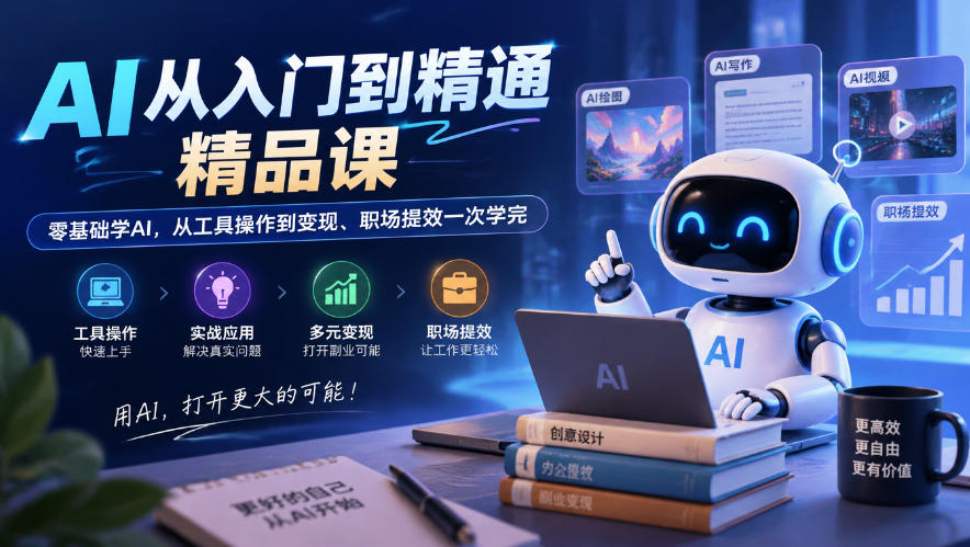 AI从入门到精通精品课，零基础学AI，从工具操作到变现、职场提效一次学完-HEIXMI（中国站）