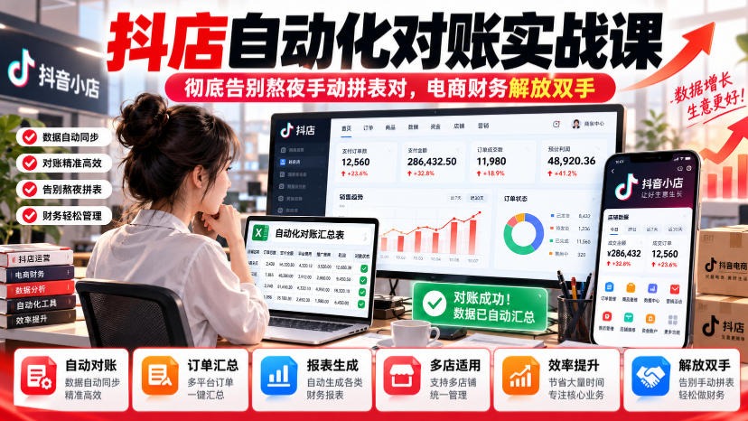 抖店自动化对账实战课，彻底告别熬夜手动拼表对，账电商财务解放双手-HEIXMI（中国站）