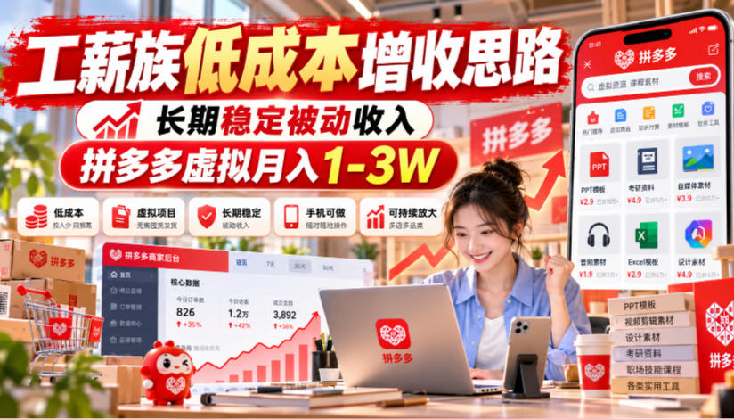 工薪族低成本增收思路，长期稳定被动收入，拼多多虚拟月入1-3W-HEIXMI（中国站）