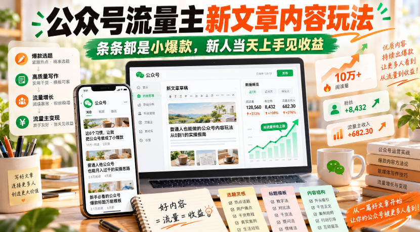 公众号流量主新文章内容玩法，条条都是小爆款，新人当天上手见收益-HEIXMI（中国站）