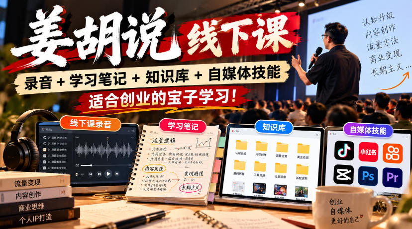 姜胡说线下课录音＋学习笔记＋知识库＋自媒体技能，​适合创业的宝子学习！-HEIXMI（中国站）