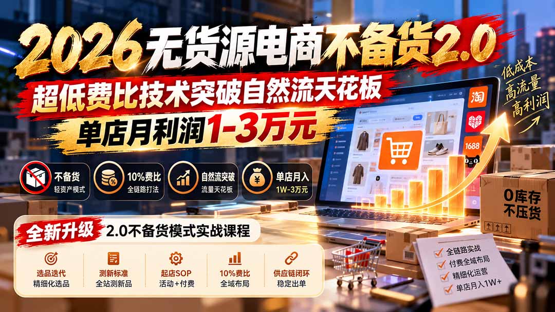 2026无货源电商不备货2.0【更新1010】：超低费比技术突破自然流天花板，单店月利润1-3万元-HEIXMI（中国站）