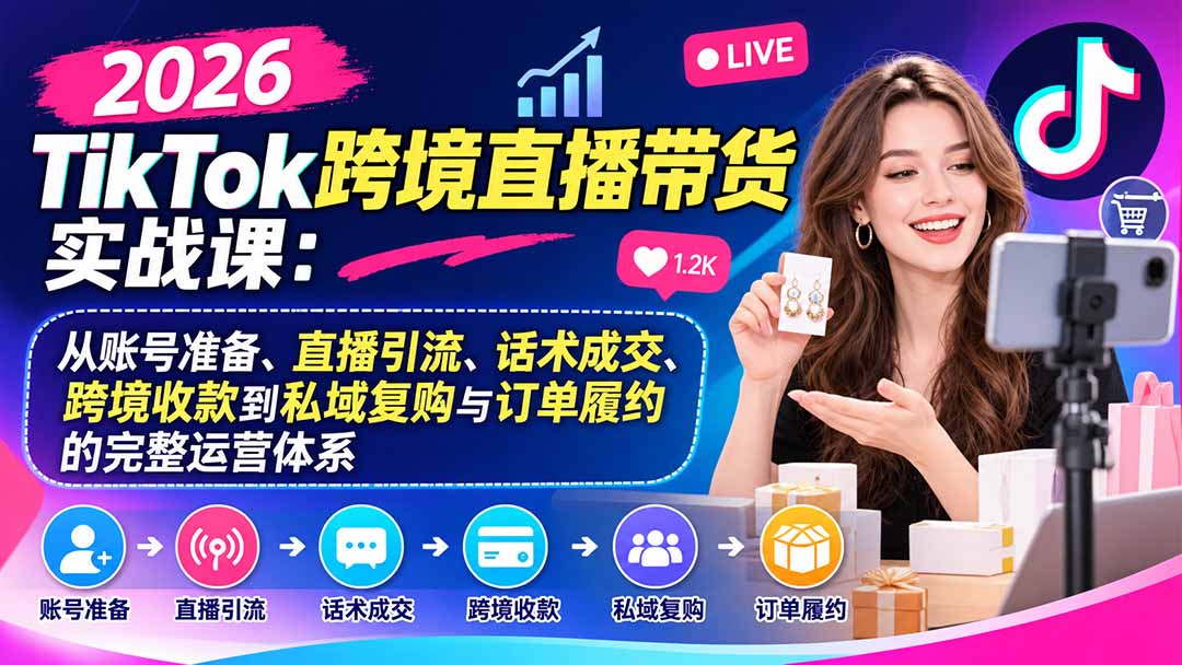 2026TikTok跨境直播带货实战课：从账号准备、直播引流、话术成交、跨境收款到私域复购与订单履约的完整运营体系-HEIXMI（中国站）