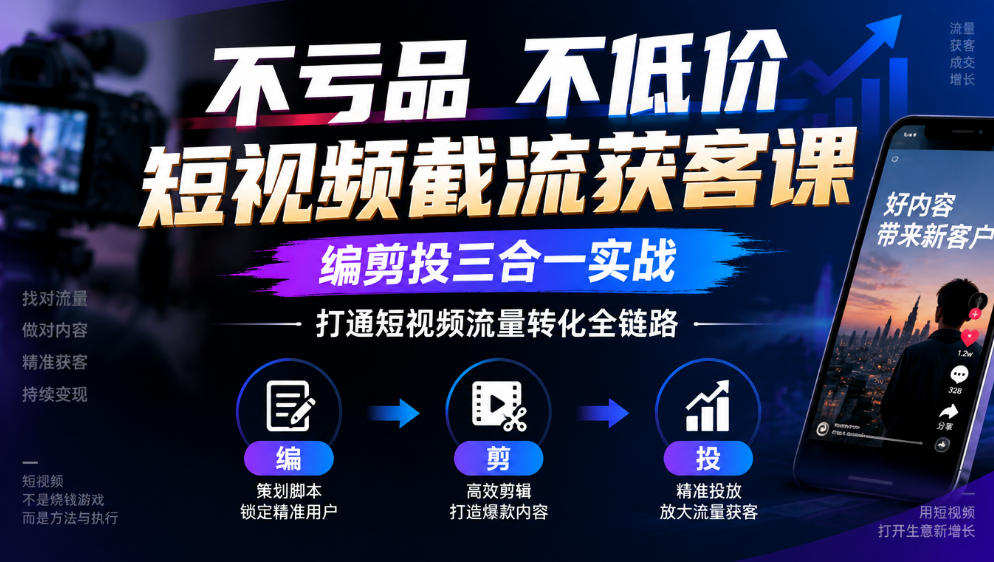 不亏品不低价短视频截流获客课，编剪投三合一实战，打通短视频流量转化全链路-HEIXMI（中国站）
