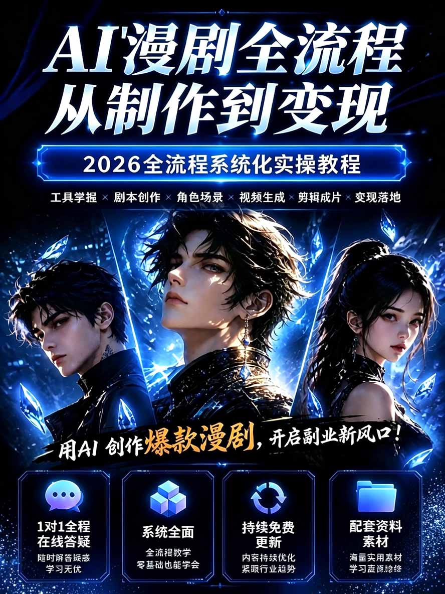 图片[1]-【无水印】2026AI漫剧创作与商业变现掘金营：打通选题→AI编剧→角色场景→自动分镜→视频生成→剪辑发布→运营变现-HEIXMI（中国站）