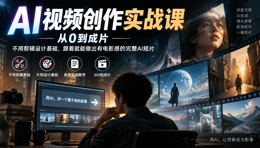 AI视频创作实战课，从0到成片，不用剪辑设计基础，跟着就能做出有电影感的完整AI短片-HEIXMI（中国站）