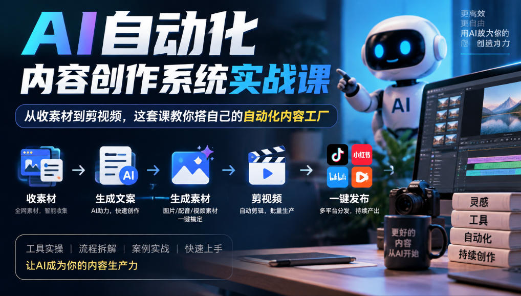 AI自动化内容创作系统实战课，从收素材到剪视频，这套课教你搭自己的自动化内容工厂-HEIXMI（中国站）