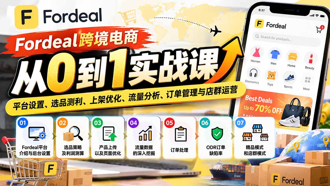 Fordeal跨境电商从0到1实战课：平台设置、选品测利、上架优化、流量分析、订单管理与店群运营-HEIXMI（中国站）