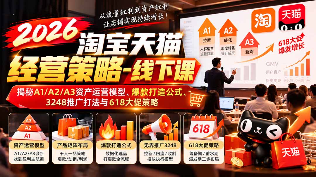 2026淘宝天猫经营策略-线下课：揭秘A1/A2/A3资产运营模型、爆款打造公式、3248推广打法与618大促策略-HEIXMI（中国站）
