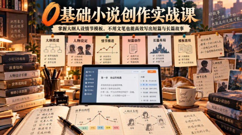 0基础小说创作实战课｜掌握大纲人设情节模板，不用文笔也能高效写出短篇与长篇故事-HEIXMI（中国站）