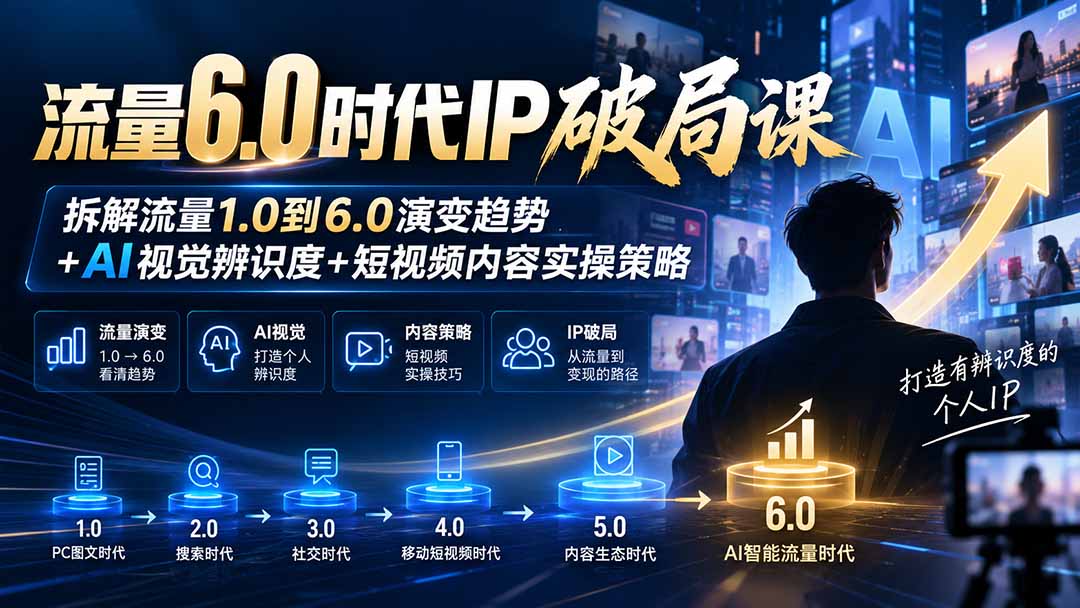 流量6.0时代IP破局课-更新：拆解流量1.0到6.0演变趋势+AI视觉辨识度+短视频内容实操策略-HEIXMI（中国站）