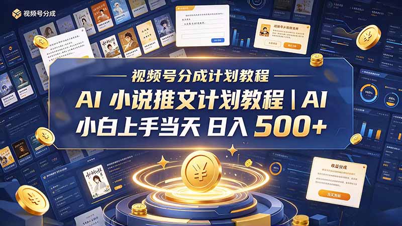 最新视频号分成计划教程｜AI 小说推文，小白上手当天日入 500+-HEIXMI（中国站）