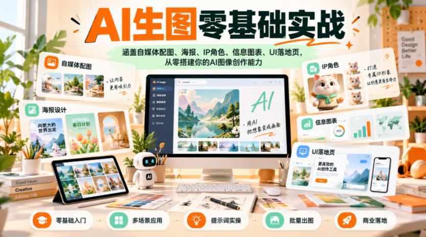AI生图零基础实战，涵盖自媒体配图、海报、IP角色、信息图表、UI落地页，从零搭建你的AI图像创作能力-HEIXMI（中国站）