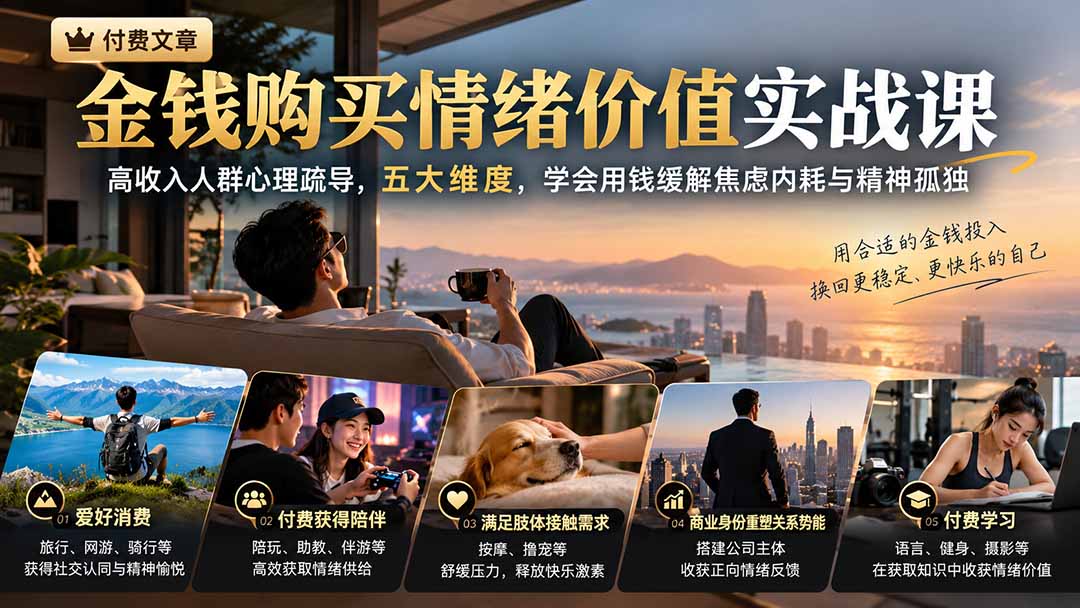 付费文章：金钱购买情绪价值实战课｜高收入人群心理疏导，五大维度，学会用钱缓解焦虑内耗与精神孤独-HEIXMI（中国站）