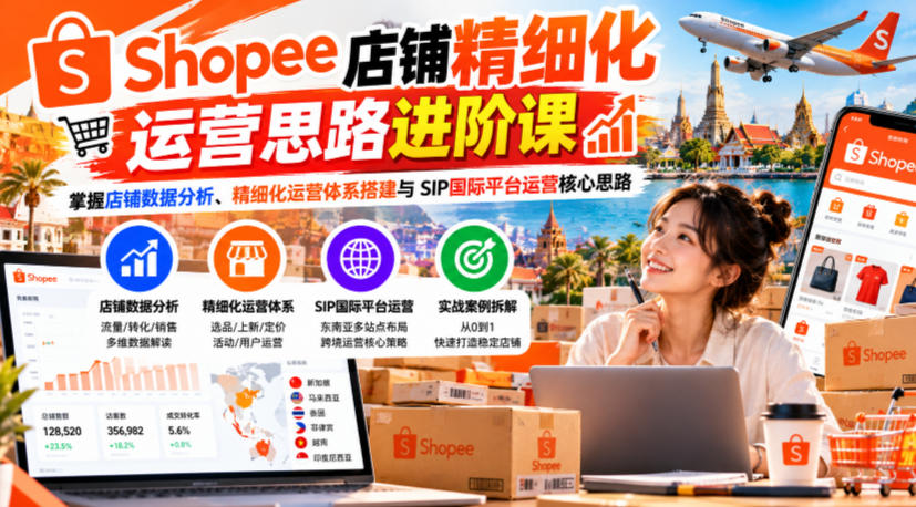Shopee店铺精细化运营思路进阶课，掌握店铺数据分析、精细化运营体系搭建与SIP国际平台运营核心思路-HEIXMI（中国站）