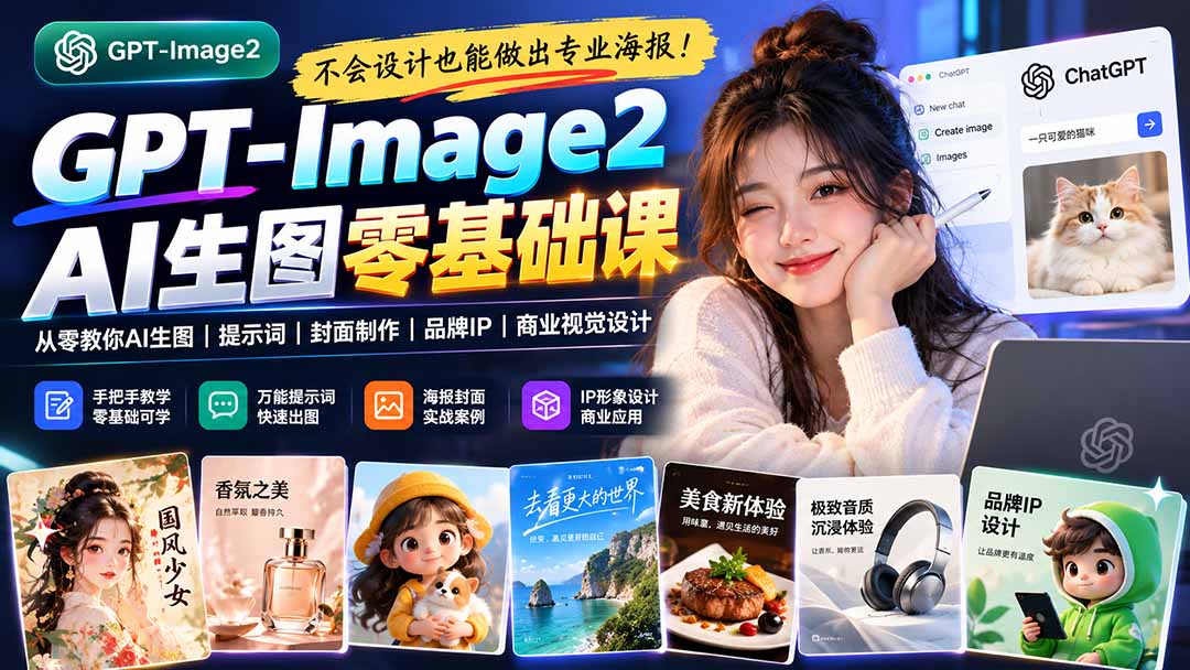 不会设计也能做出专业海报！GPT-Image2从零教你AI生图、提示词、封面制作、品牌IP与商业视觉设计-HEIXMI（中国站）