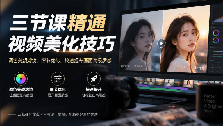 三节课精通视频美化技巧｜调色美颜滤镜，细节优化，快速提升画面高级质感-HEIXMI（中国站）