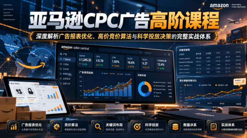 亚马逊CPC广告高阶课程,深度解析广告报表优化、高价竞价算法与科学投放决策的完整实战体系