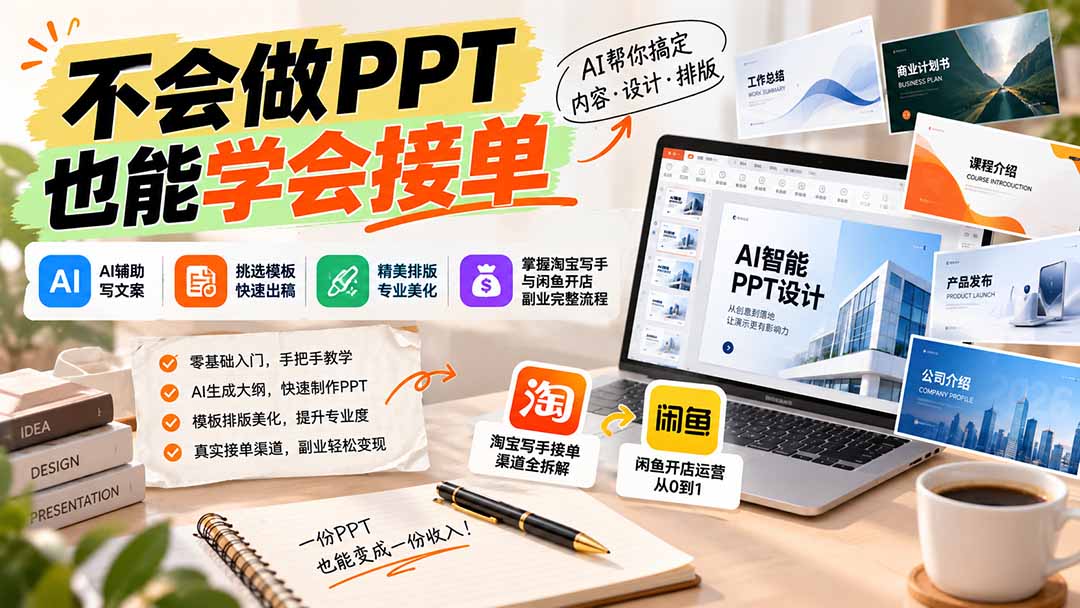 不会做PPT也能学会接单：AI辅助写文案、挑模板、做排版，掌握淘宝写手与闲鱼开店副业完整流程-HEIXMI（中国站）
