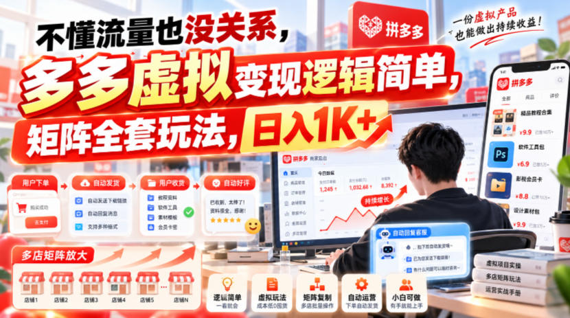 不懂流量也没关系，多多虚拟变现逻辑简单，矩阵全套玩法，日入1K+【揭秘】-HEIXMI（中国站）