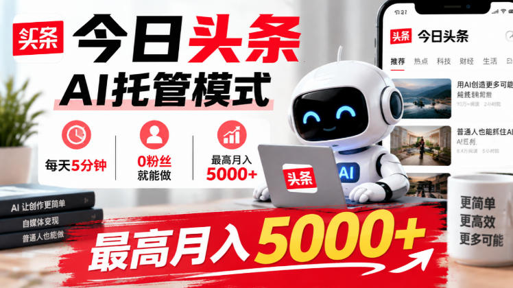 今日头条AI托管模式，每天5分钟，0粉丝就能做，最高月入5000+【揭秘】-HEIXMI（中国站）