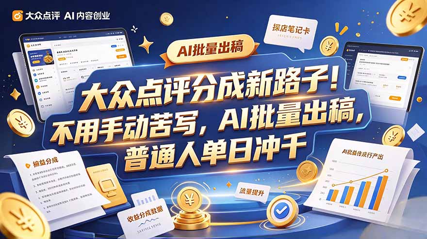 大众点评副业新玩法，工具提效解放双手，批量做笔记，单日可破千-HEIXMI（中国站）
