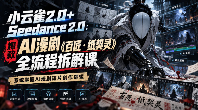 小云雀2.0+Seedance 2.0：爆款AI漫剧《百匠・纸契灵》全流程拆解课，系统掌握AI漫剧短片创作逻辑-HEIXMI（中国站）
