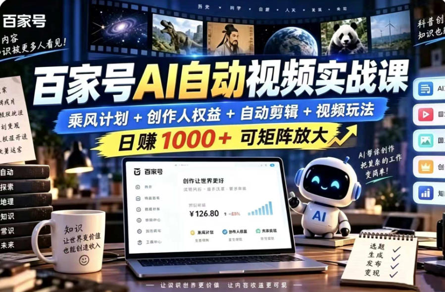 百家号自动矩阵玩法，长期可以做的项目，日入1k+，真正的睡后收入-HEIXMI（中国站）